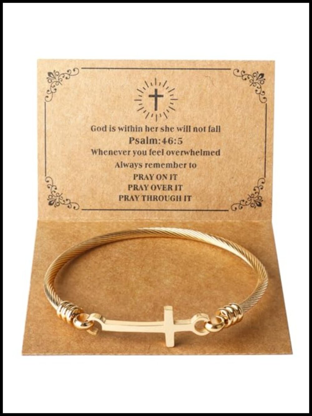 Cross Bangle Bracelet for Women Gold Stainless Steel Faith Inspirational